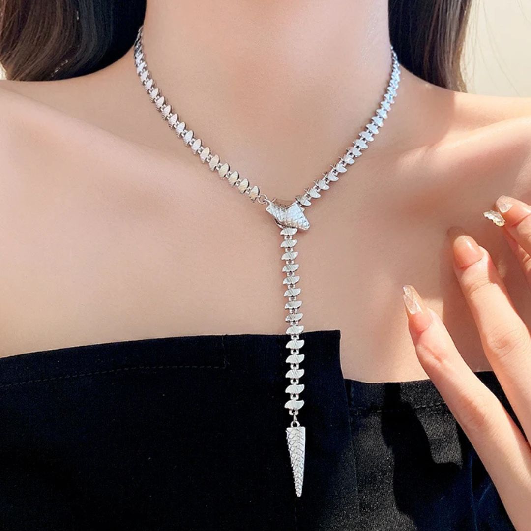 Medusa Long Line Necklace - Silver