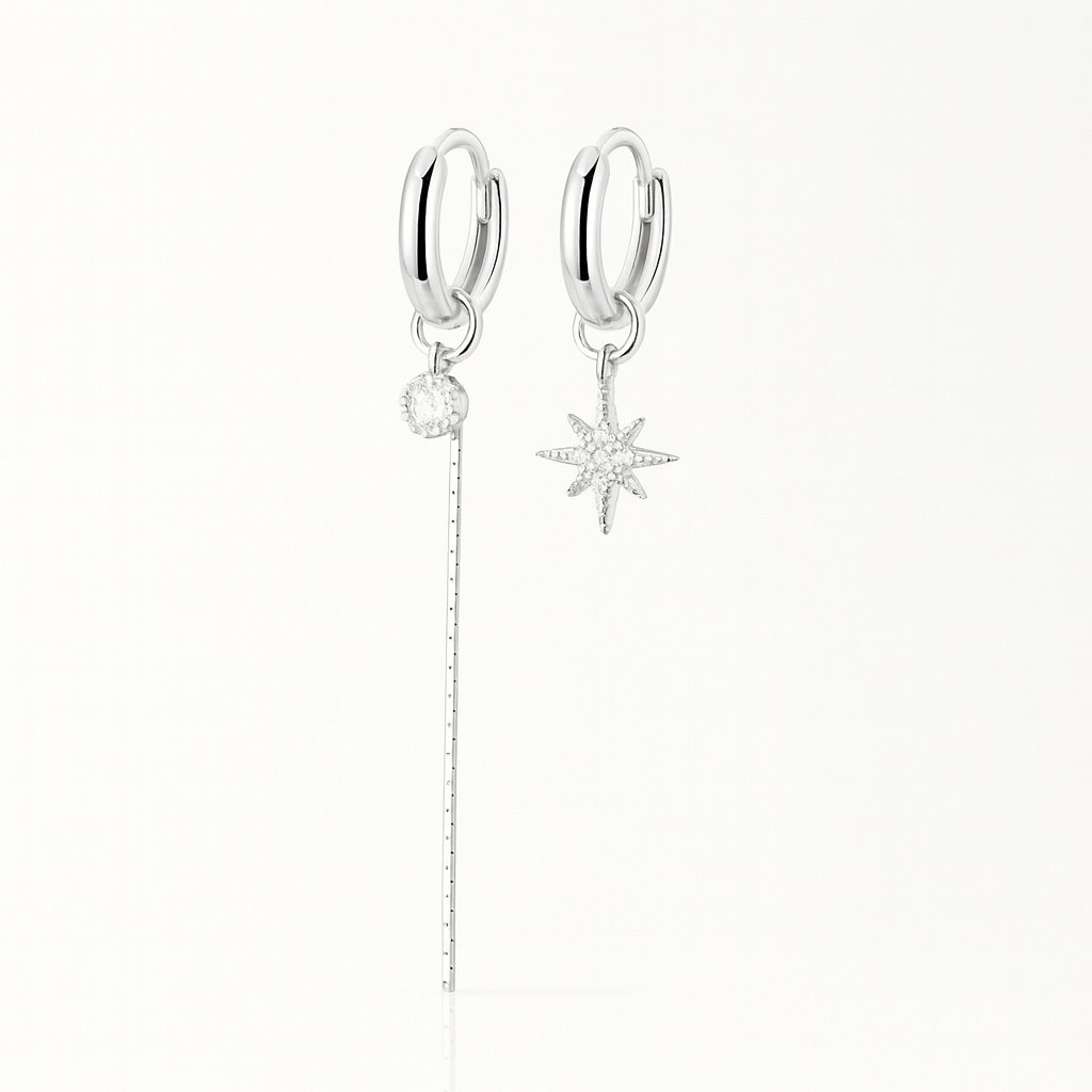 Star Droplet Mini Hoops - Silver
