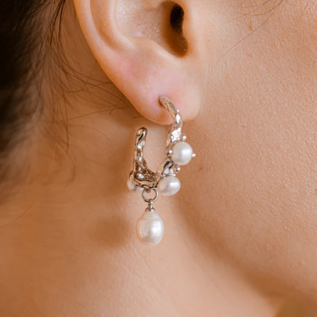 baroque pearl hoops silver modern statement jewellery