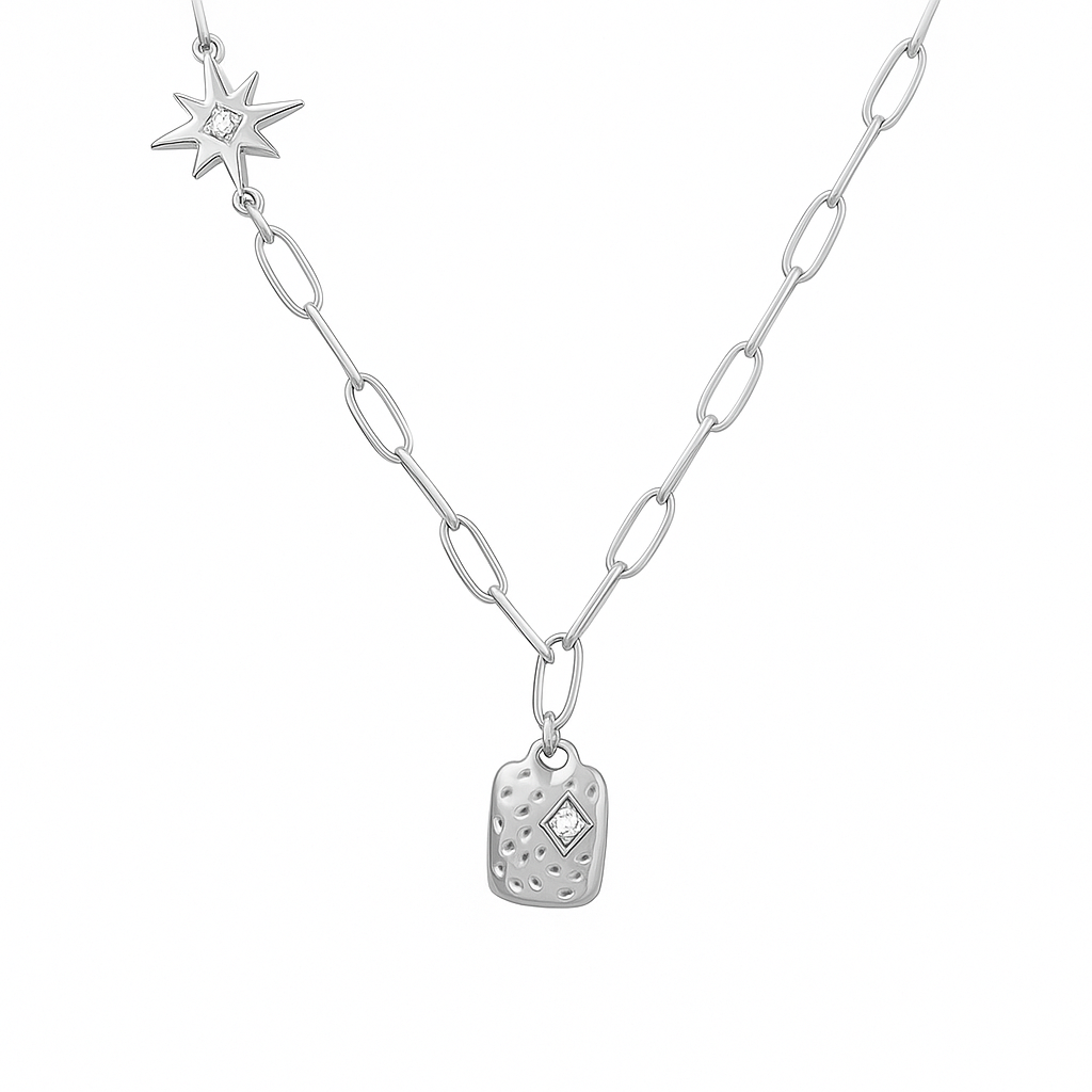 Star Treasure Box Pendant Necklace - Silver