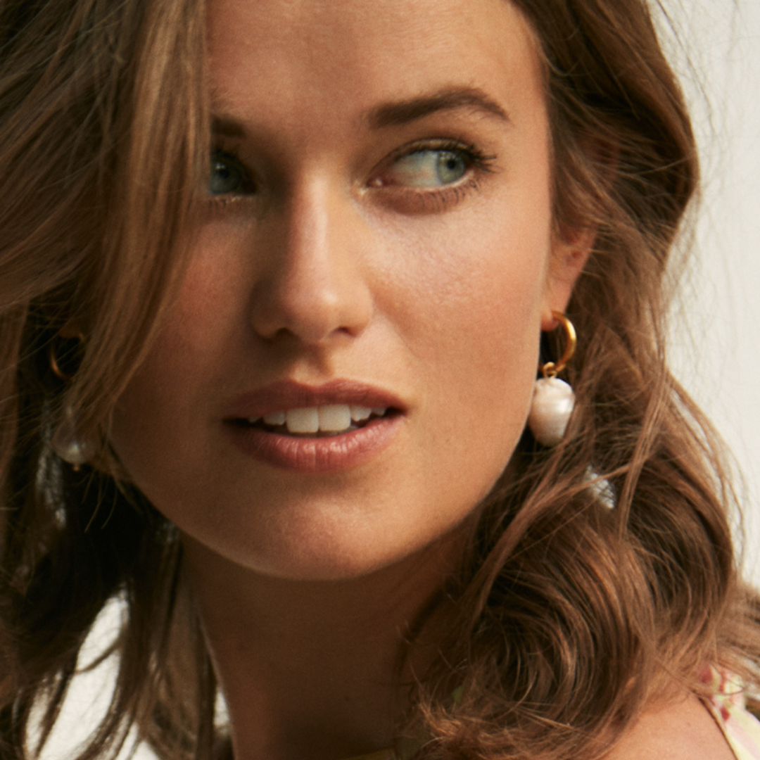 Big Pearl Hoops Model Me The Label