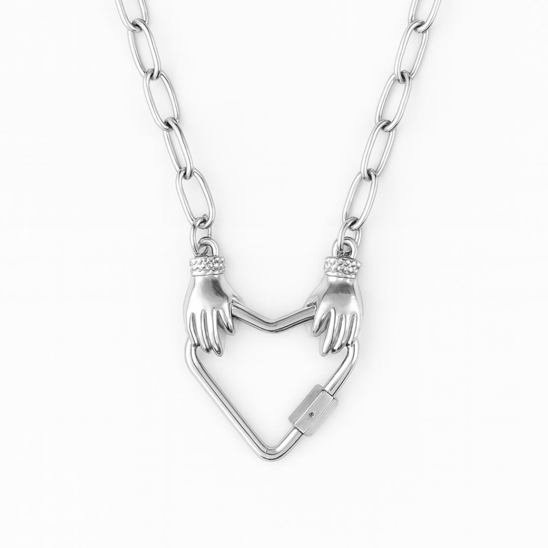 Heart in Hands Necklace - Silver