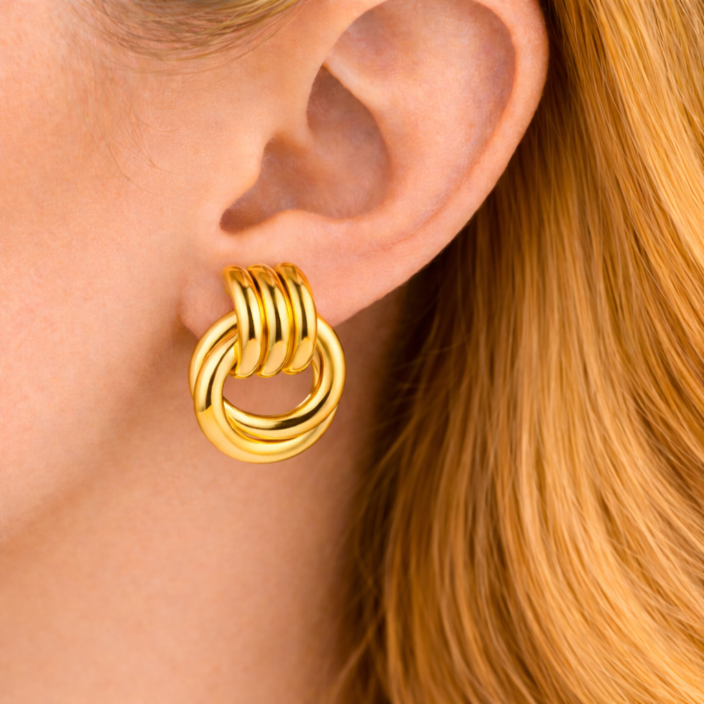 Loop Drop Earrings Gold Model Me The Label