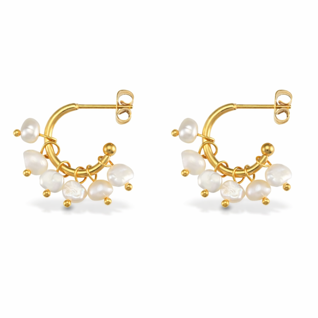 elegant freshwater pearl hoops gold classic pearl earrings Me The Label