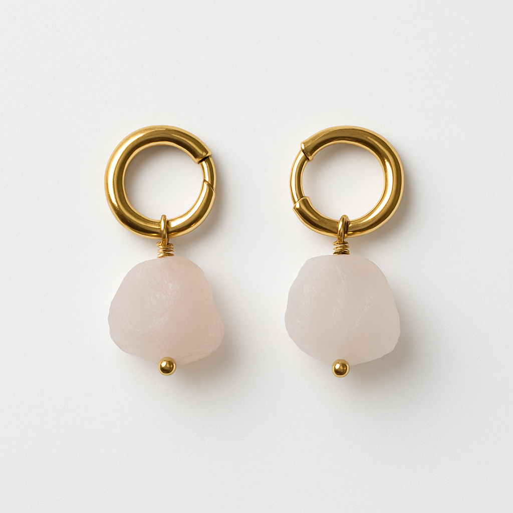 Raw Rose Quartz Earrings - Gold