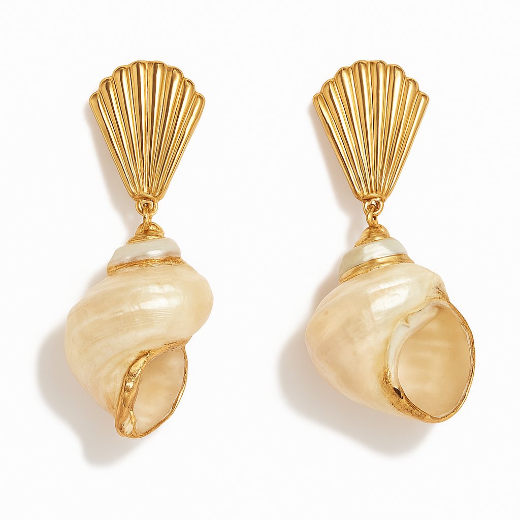 gold shell drop earrings natural statement jewellery Me The Label
