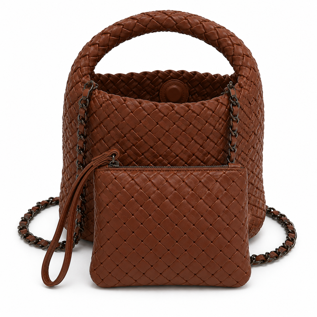 Mini woven tote vegan leather small me the label