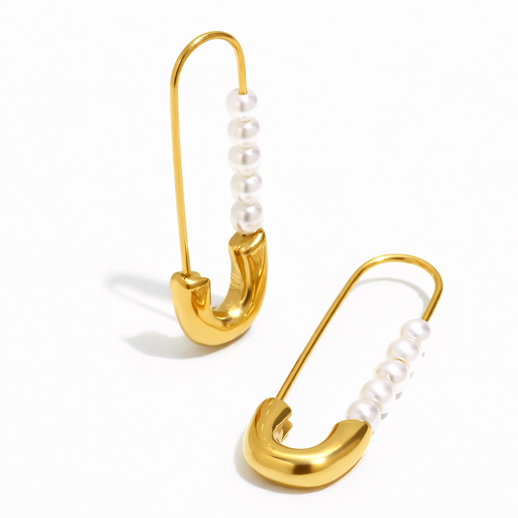 safety pin pearl earrings gold edgy pearl jewellery Me The Label
