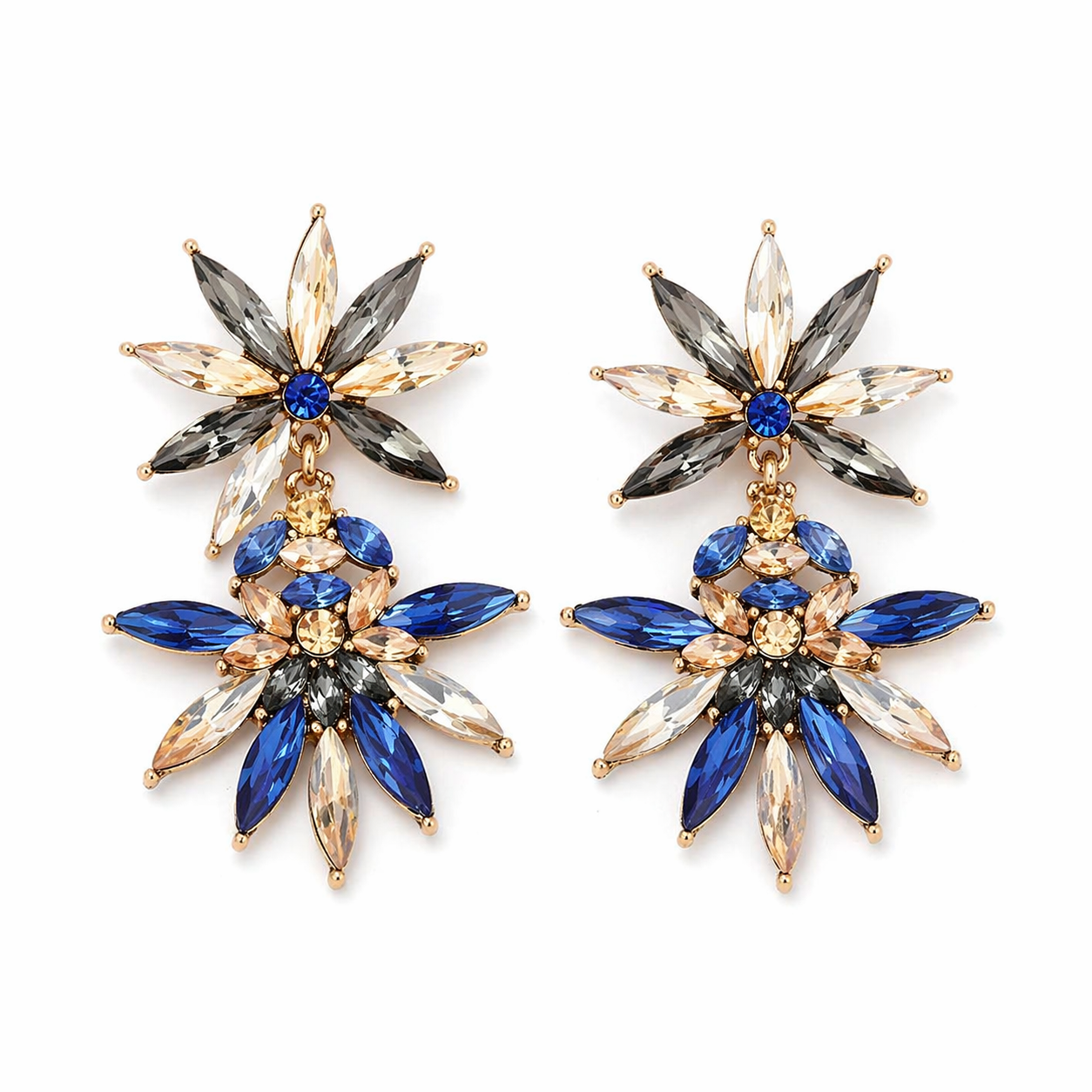 blue star drop earrings celestial crystal statement
