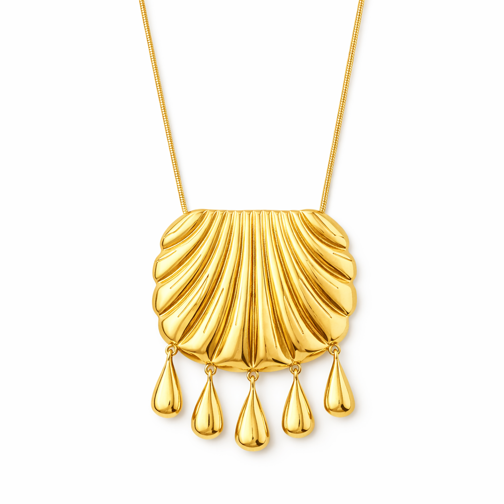 gold shell pendant necklace ocean inspired jewellery Me The Label