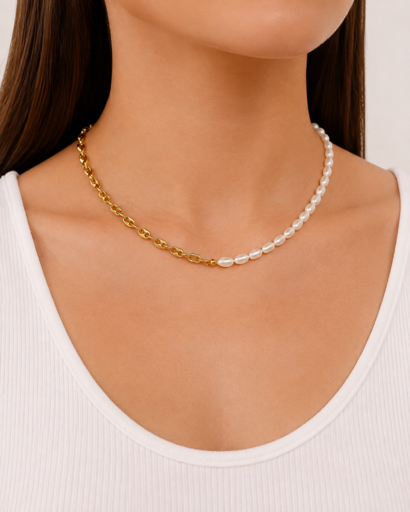 Pearl Link Necklace - Gold
