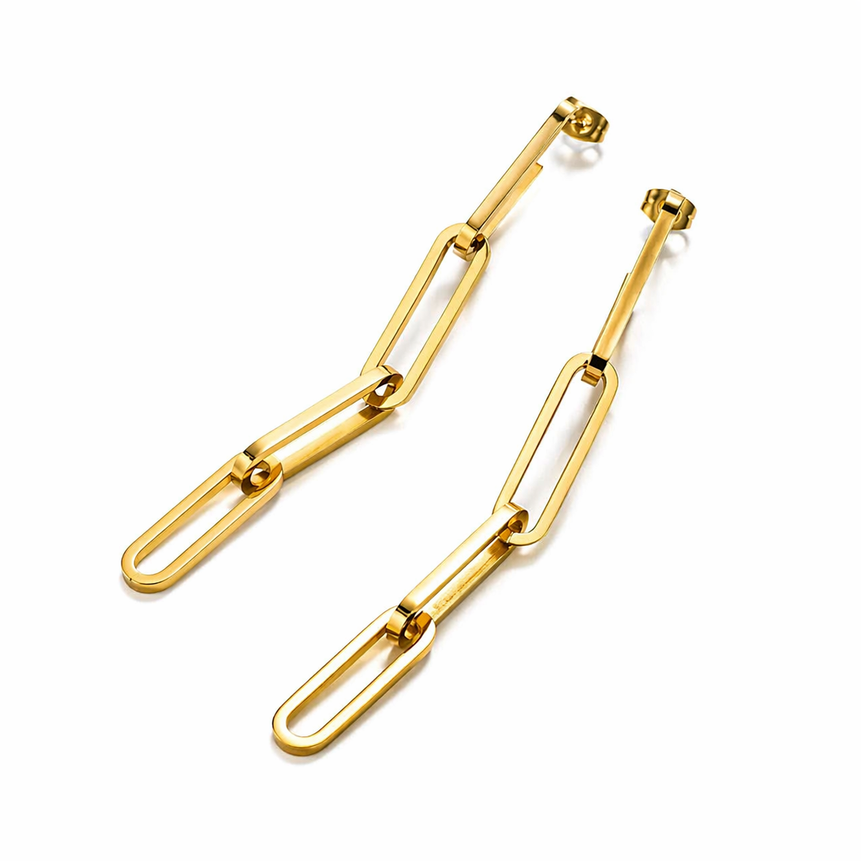 gold chain link earrings minimal drop design