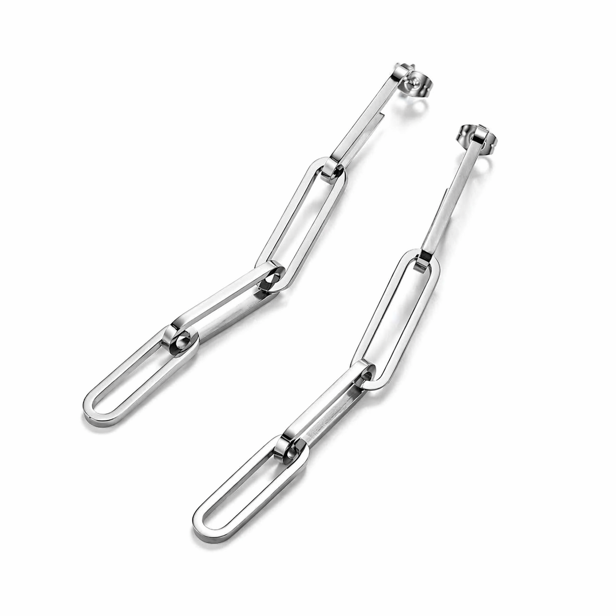 linked chain earrings silver modern everyday jewellery