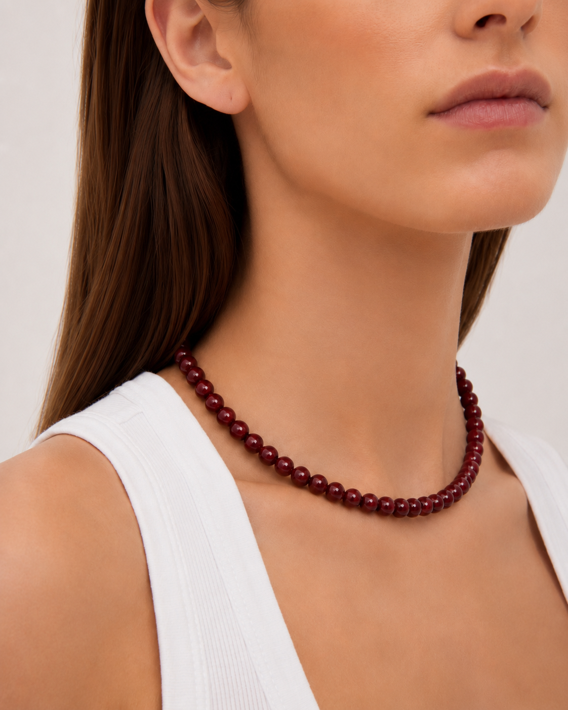 Red agate beaded necklace