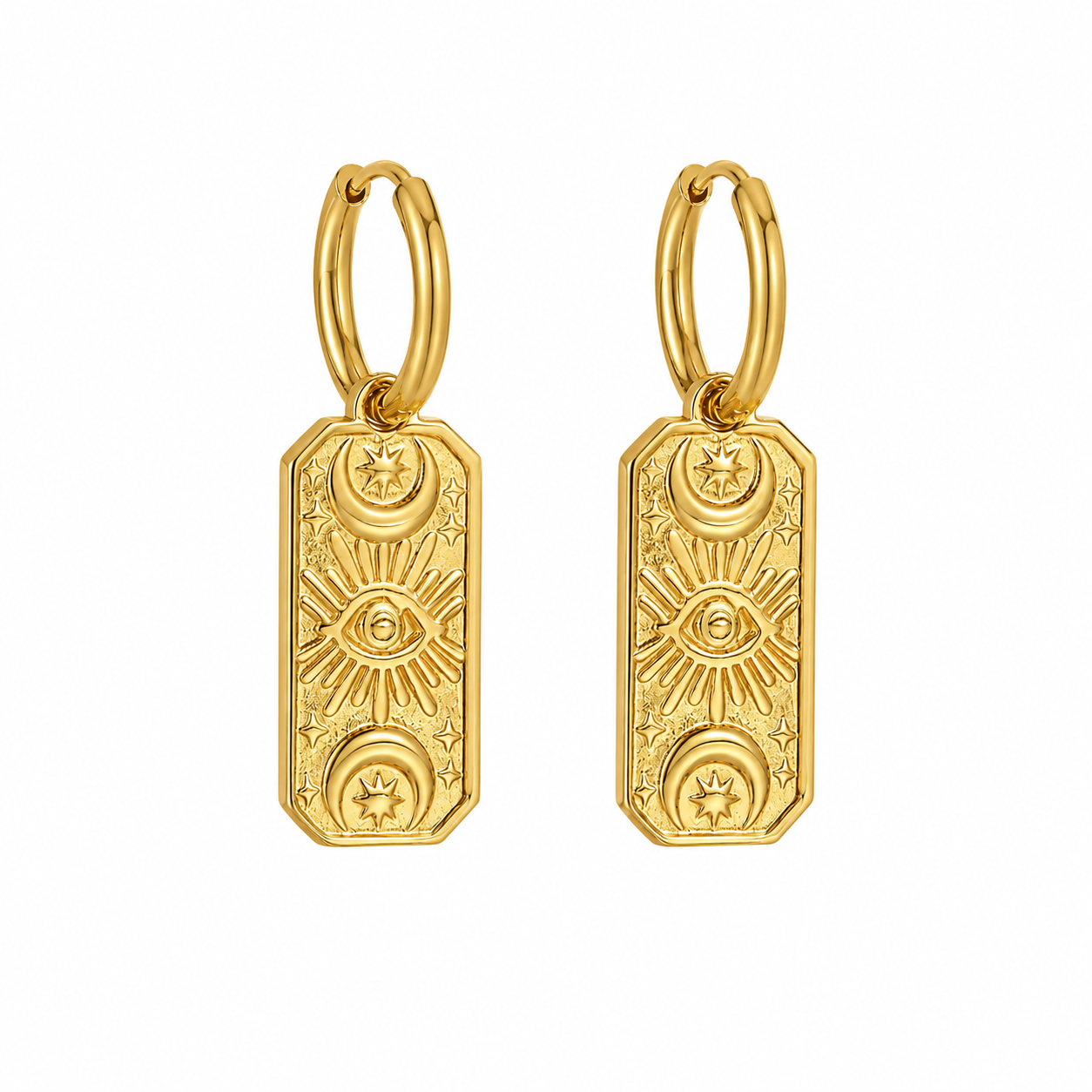 18k gold plated stainless steel eclipse tag earrings — Me The Label