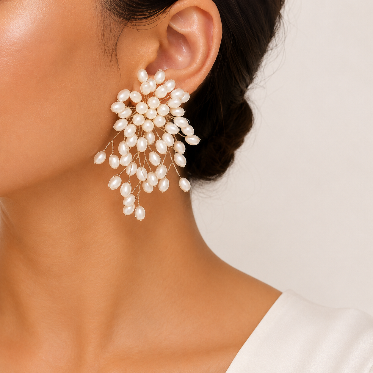 large pearl earrings cascading strands occasion jewellery