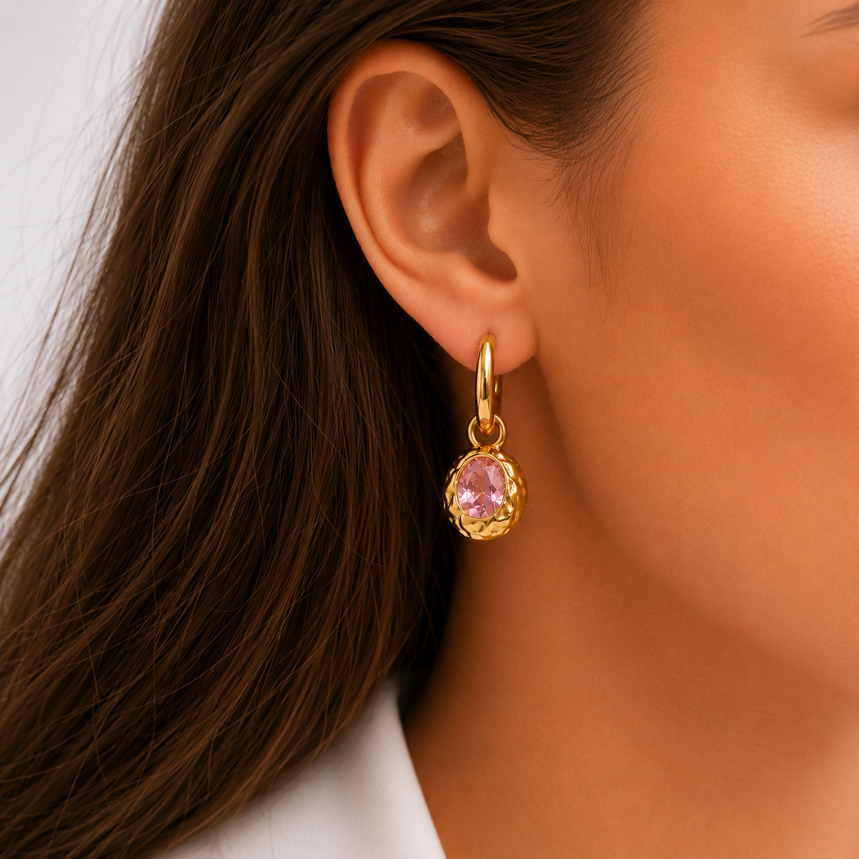 pink gemstone hoop earrings gold everyday statement