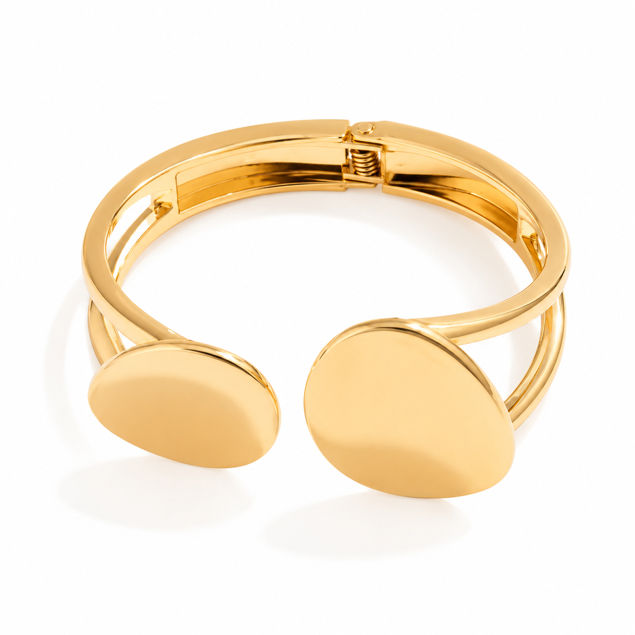 gold cuff bracelet disc detail statement jewellery