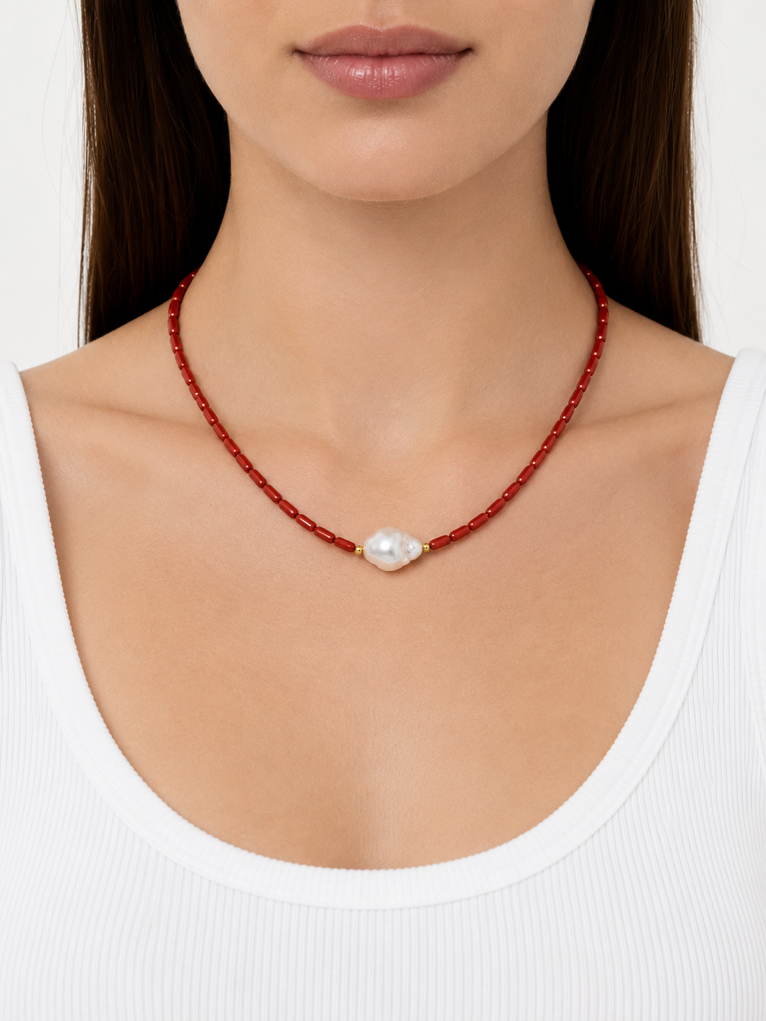 Coral Freshwater Pearl necklace