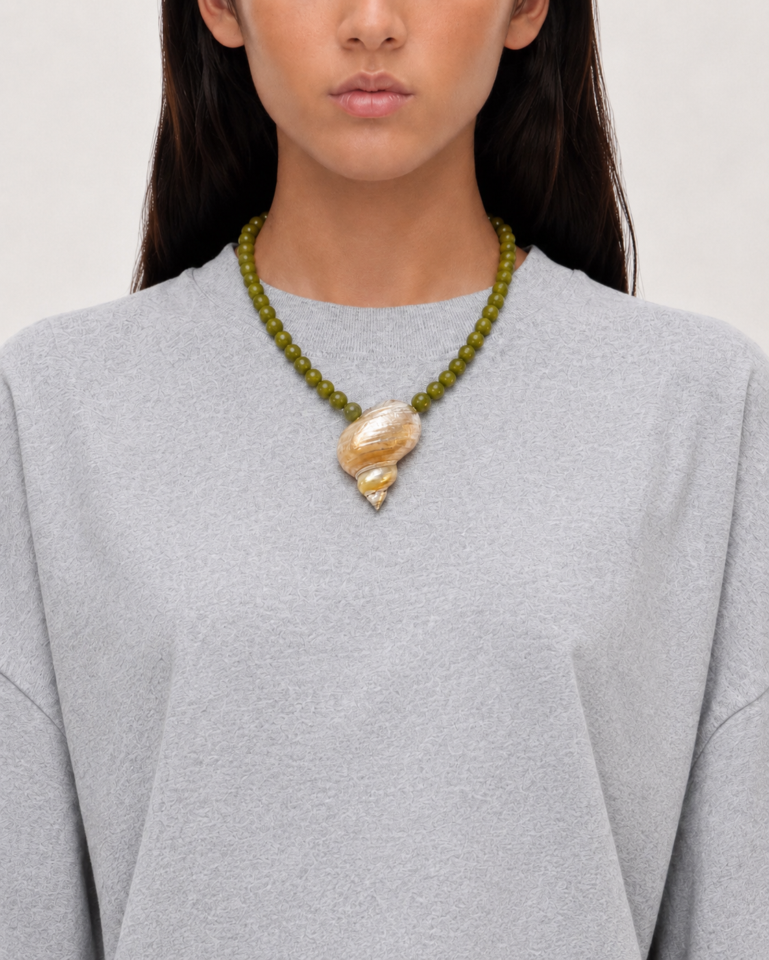 Peridot Shell Green Beaded Necklace