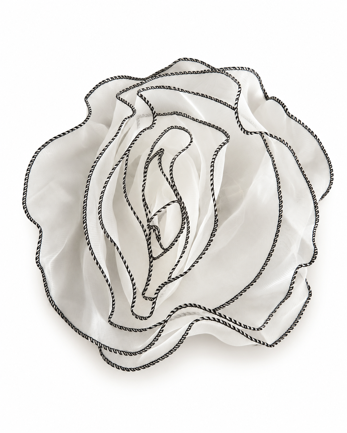 Oversized Organza Flower Brooch – Black & White