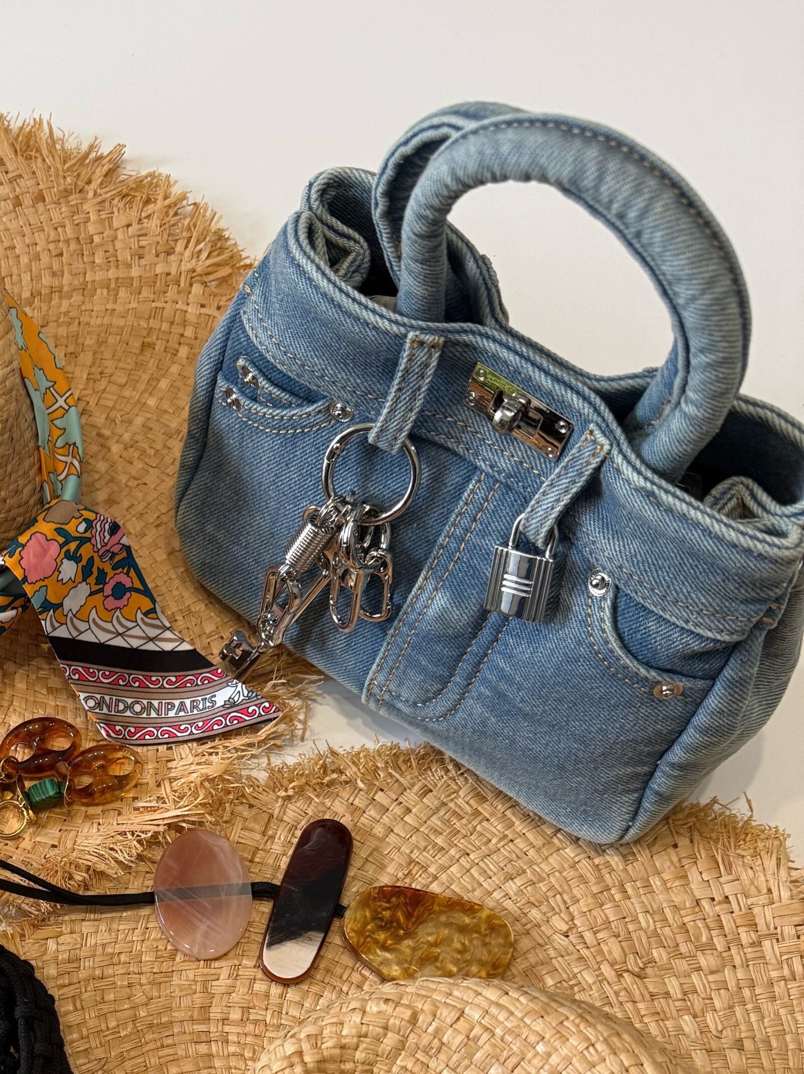 Keyed Up Mini Denim Bag – Blue